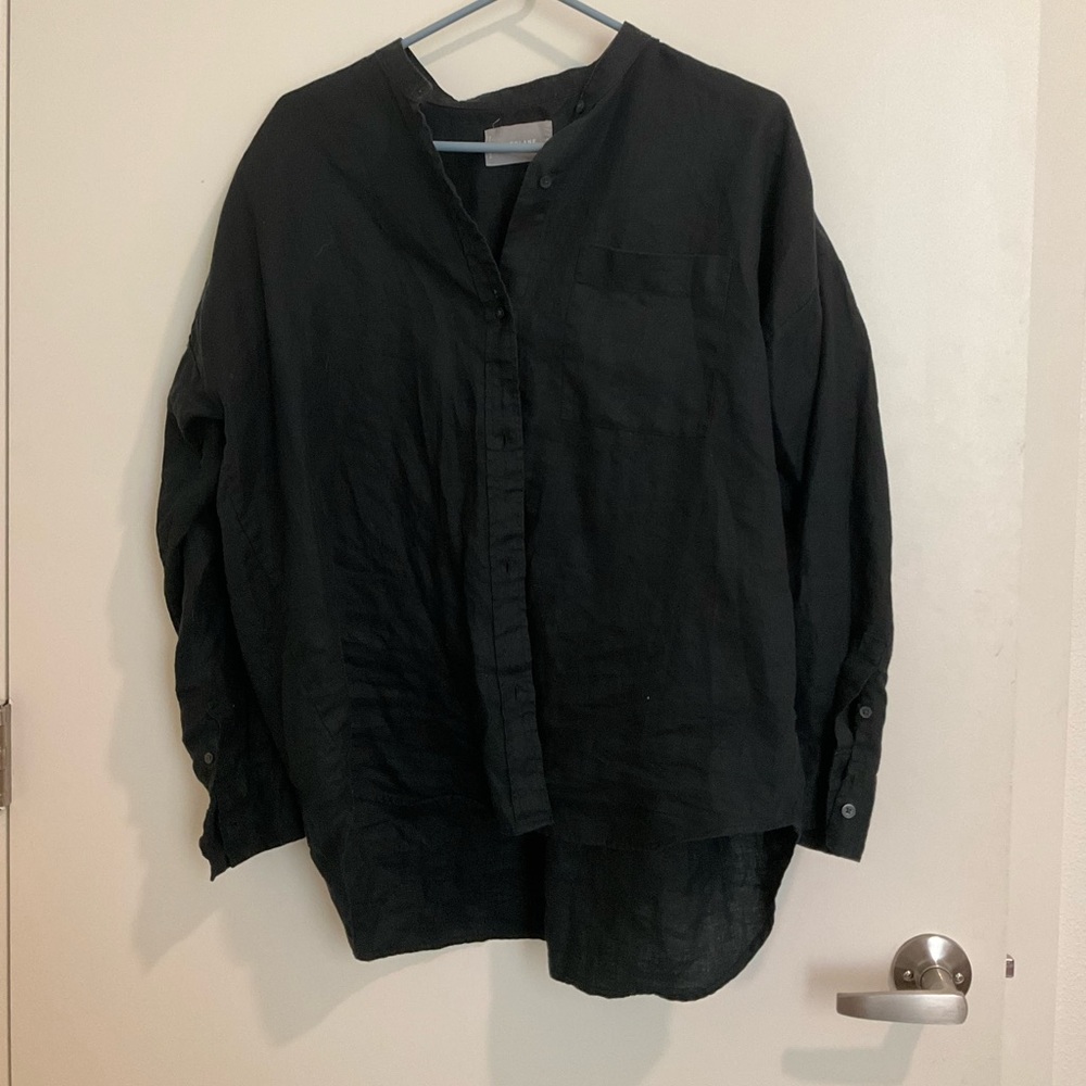 Everlane oversized linen collarless shirt black size 8